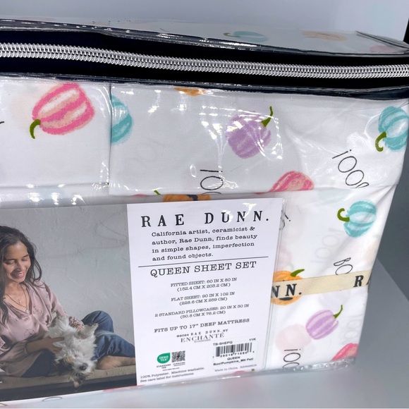 Rae Dunn Pumpkin Pink Pastel Jack O Lantern BOO Halloween Queen Sheets NEW - Picture 2 of 4